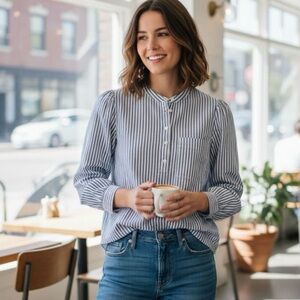 Madewell Blue and White Striped Blouse